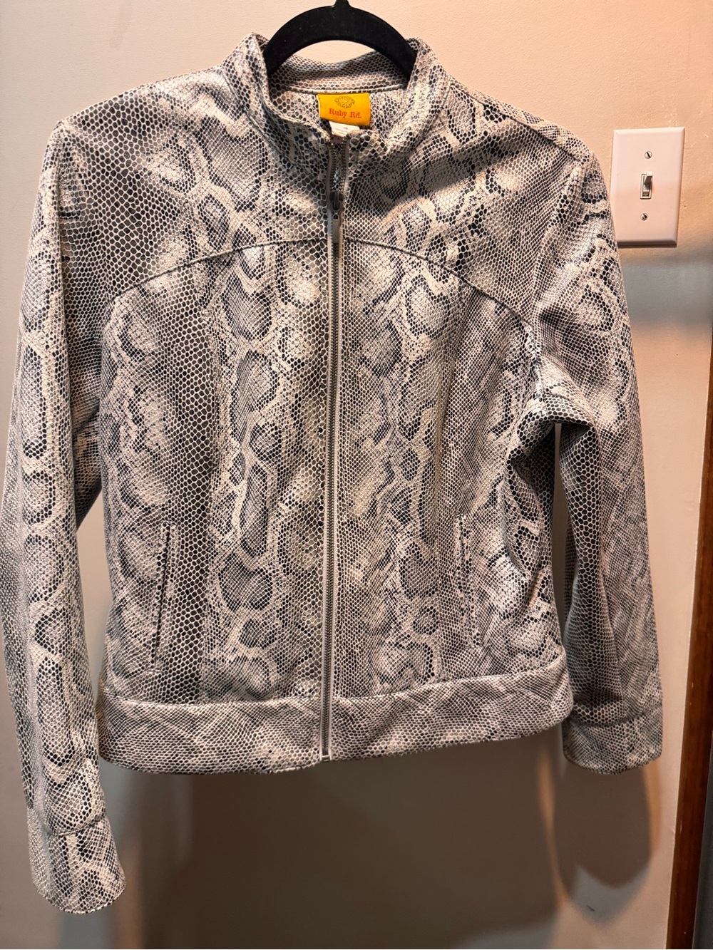 Ruby Rd. Gray Snake-Print Leather Zip Jacket